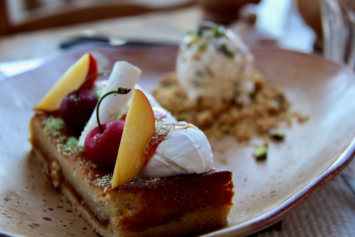 a close up of a slice of cake on a plate
